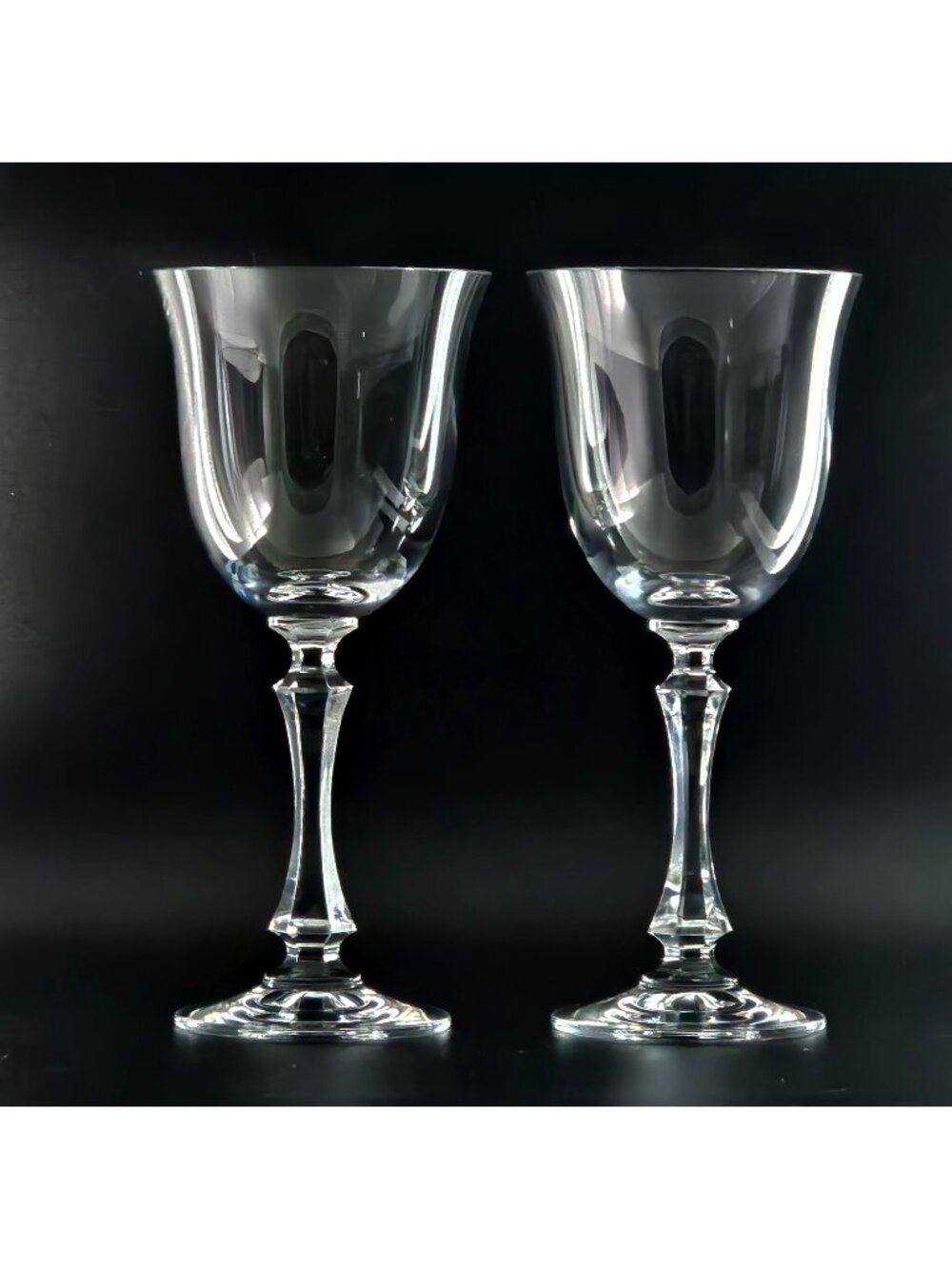 2 Towle Kirkland Wine Glasses 8" cut stem crystal minimalist elegant toasting